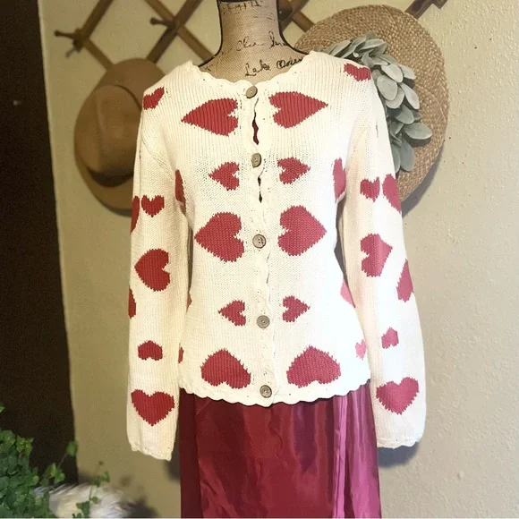 Vintage Norm Thompson Knit Heart Pattern Sweater - Picture 2 of 5